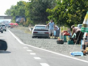 Край на сергиите с домати край пътищата
